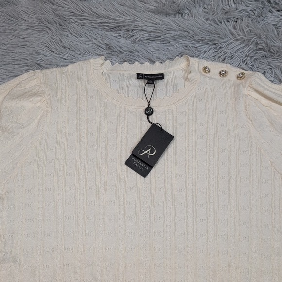Adrianna Papell Sweater Womens XL Winter White Cable Stitch Preppy Comfort New - Picture 9 of 11